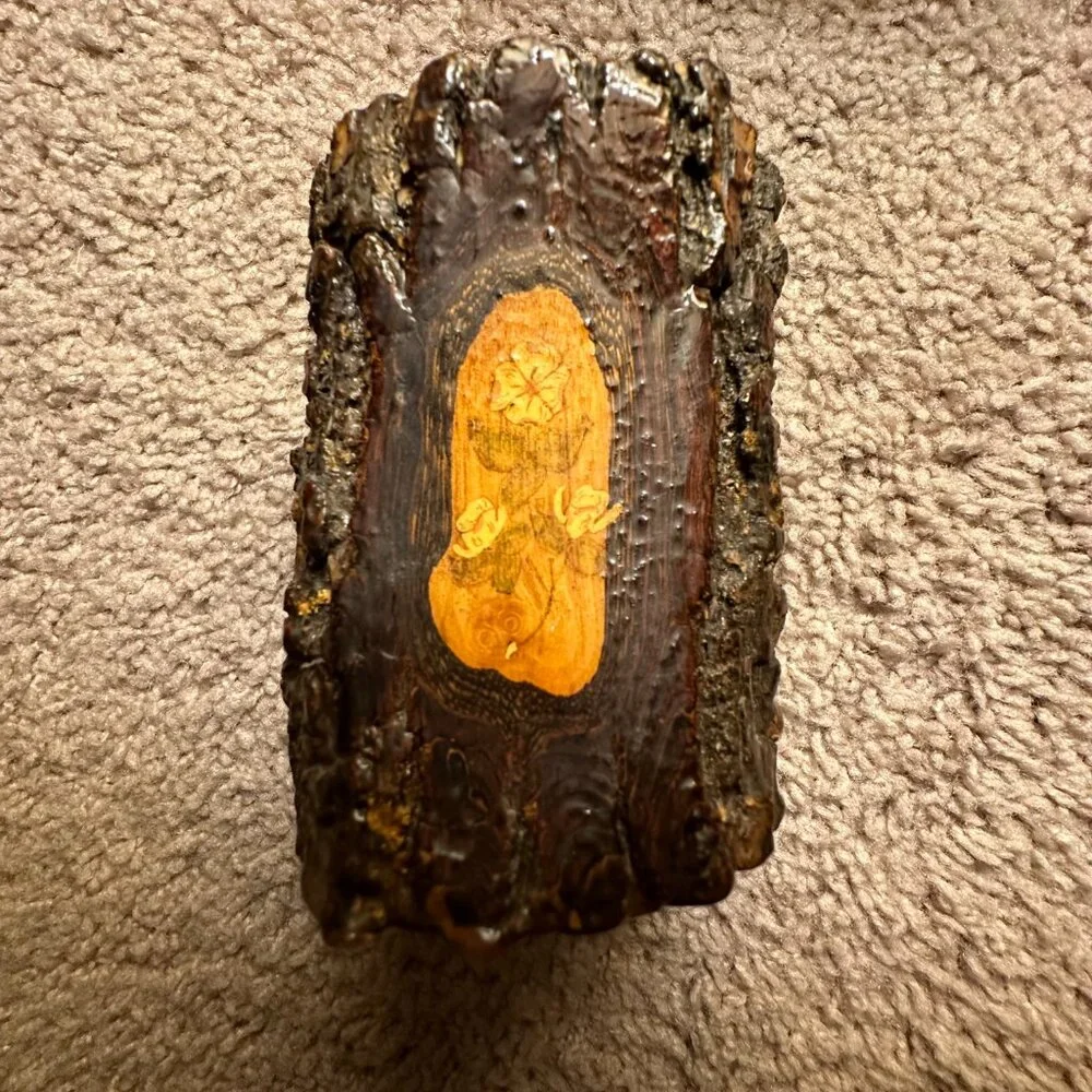 Handcrafted vintage solid walnut carved wood letter / napkin holder